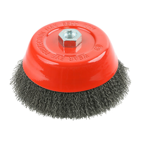 This is an image showing TIMCO Angle Grinder Cup Brush - Crimped Steel Wire - 150mm - 1 Each Blister Pack available from T.H Wiggans Ironmongery in Kendal, quick delivery at discounted prices.