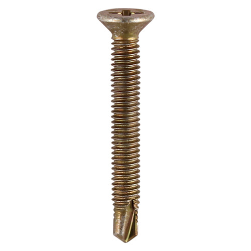 This is an image showing TIMCO Window Fabrication Screws - Countersunk - PH - Metric Thread - Self-Drilling Point - Yellow - M4 x 19 - 1000 Pieces Box available from T.H Wiggans Ironmongery in Kendal, quick delivery at discounted prices.