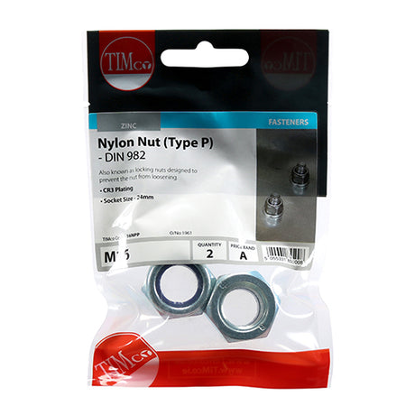 This is an image showing TIMCO Nylon Nuts - Type P - Zinc - M16 - 2 Pieces TIMpac available from T.H Wiggans Ironmongery in Kendal, quick delivery at discounted prices.