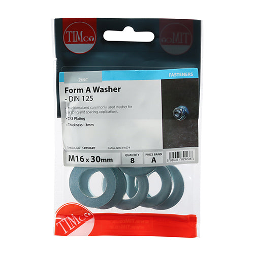 This is an image showing TIMCO Form A Washers - Zinc - M16 - 8 Pieces TIMpac available from T.H Wiggans Ironmongery in Kendal, quick delivery at discounted prices.