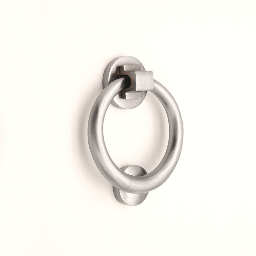 This is an image of Spira Brass - Ring Door Knocker 110mm Satin Chrome available to order from T.H Wiggans Architectural Ironmongery in Kendal, quick delivery and discounted prices.
