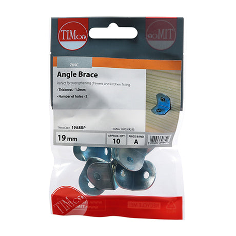 This is an image showing TIMCO Angled Braces - Zinc - 19 x 19 x 19 - 10 Pieces TIMpac available from T.H Wiggans Ironmongery in Kendal, quick delivery at discounted prices.