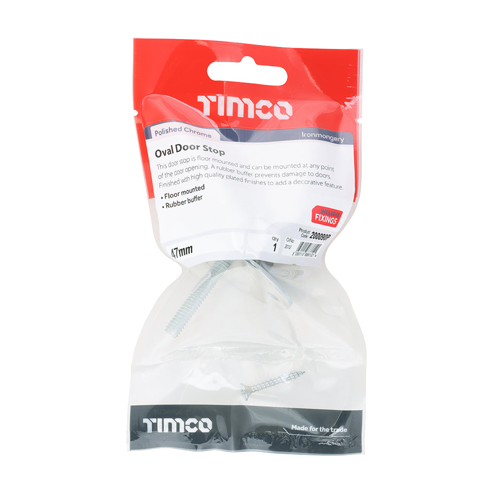 This is an image showing TIMCO Oval Door Stop - Polished Chrome - 47mm - 1 Each TIMpac available from T.H Wiggans Ironmongery in Kendal, quick delivery at discounted prices.