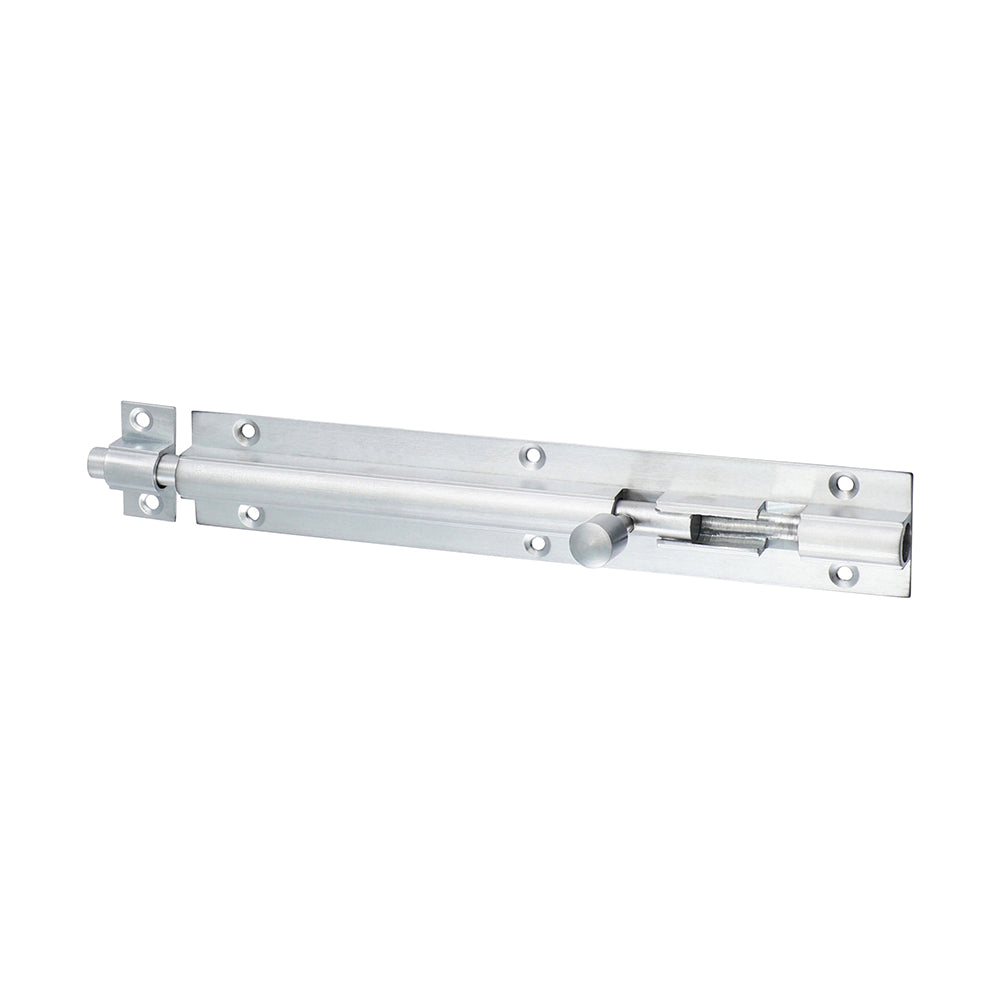 This is an image showing TIMCO Straight Barrel Bolt - Satin Chrome - 150 x 25mm - 1 Each Bag available from T.H Wiggans Ironmongery in Kendal, quick delivery at discounted prices.