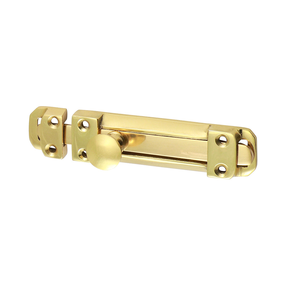 This is an image showing TIMCO Contract Flat Section Bolt - Polished Brass - 110 x 25mm - 1 Each Bag available from T.H Wiggans Ironmongery in Kendal, quick delivery at discounted prices.