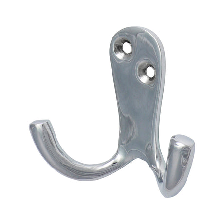 This is an image showing TIMCO Double Robe Hook - Polished Chrome - 47 x 24mm - 1 Each Bag available from T.H Wiggans Ironmongery in Kendal, quick delivery at discounted prices.