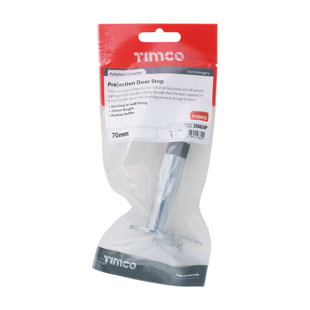 This is an image showing TIMCO Projection Door Stop - Polished Chrome - 70mm - 1 Each TIMpac available from T.H Wiggans Ironmongery in Kendal, quick delivery at discounted prices.