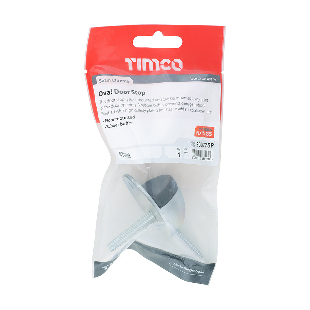 This is an image showing TIMCO Oval Door Stop - Satin Chrome - 47mm - 1 Each TIMpac available from T.H Wiggans Ironmongery in Kendal, quick delivery at discounted prices.