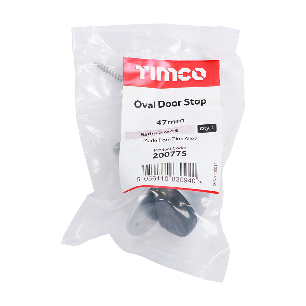 This is an image showing TIMCO Oval Door Stop - Satin Chrome - 47mm - 1 Each Bag available from T.H Wiggans Ironmongery in Kendal, quick delivery at discounted prices.