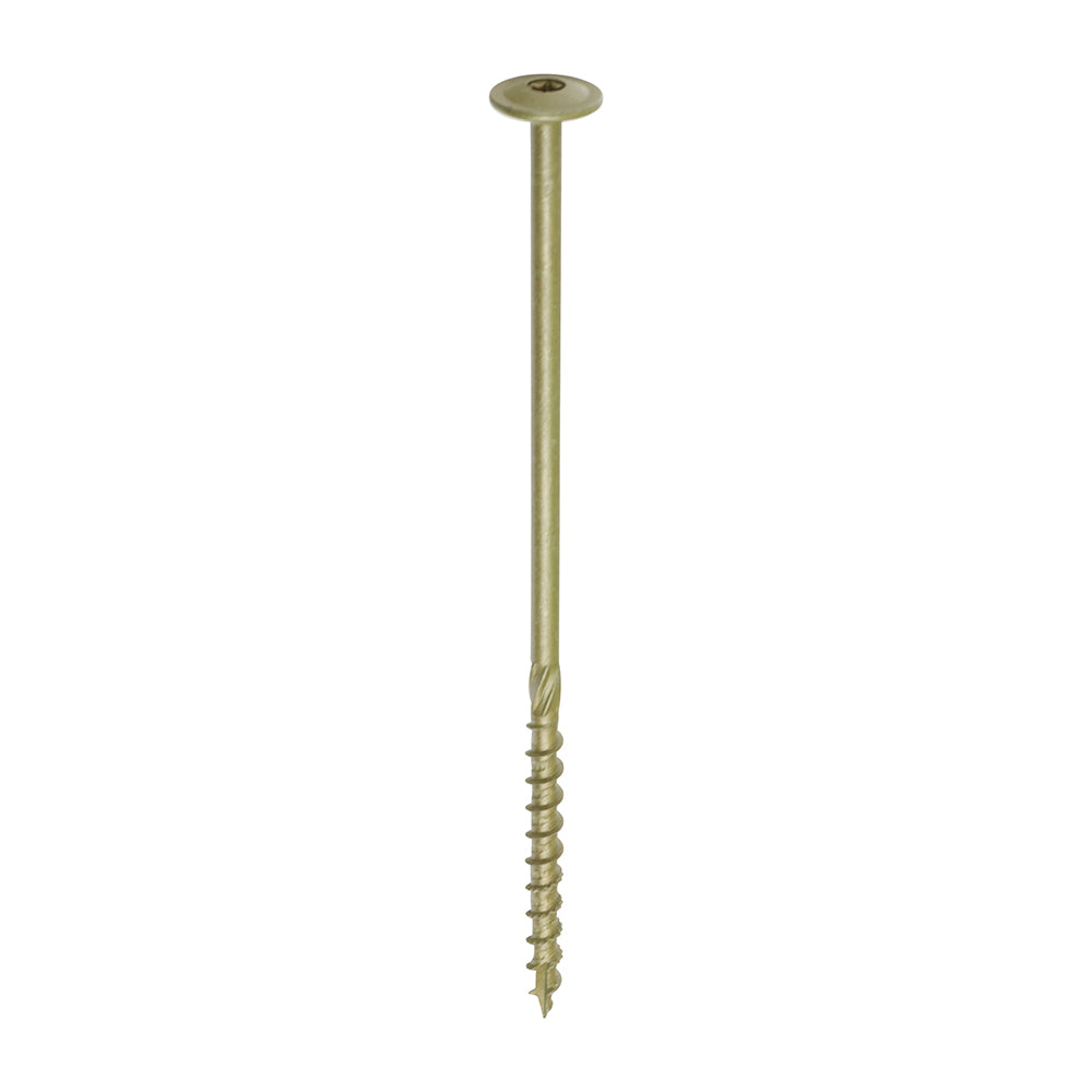 This is an image showing TIMCO Timber Frame Construction & Landscaping Screws - Wafer - Exterior - Green Organic - 8.0 x 200 - 50 Pieces Box available from T.H Wiggans Ironmongery in Kendal, quick delivery at discounted prices.