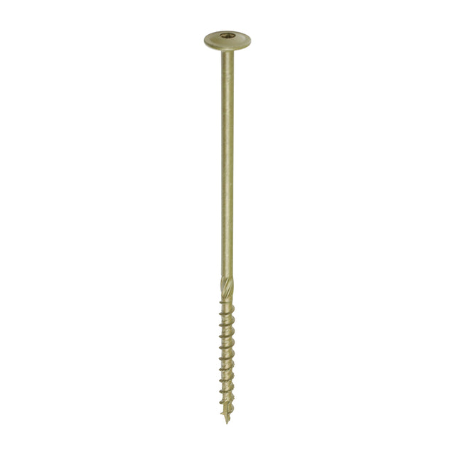 This is an image showing TIMCO Timber Frame Construction & Landscaping Screws - Wafer - Exterior - Green Organic - 8.0 x 200 - 50 Pieces Box available from T.H Wiggans Ironmongery in Kendal, quick delivery at discounted prices.