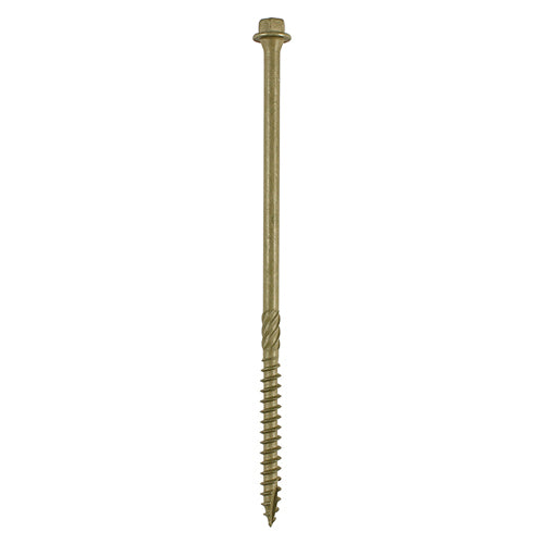 This is an image showing TIMCO Timber Frame Construction & Landscaping Screws - Hex - Exterior - Green Organic - 6.7 x 200 - 50 Pieces Box available from T.H Wiggans Ironmongery in Kendal, quick delivery at discounted prices.