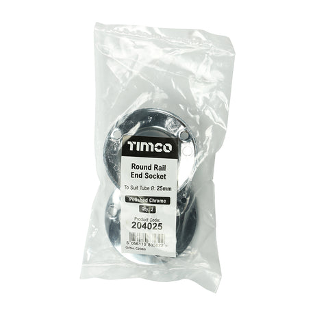 This is an image showing TIMCO End Socket - For Round Tube - Polished Chrome - 25mm - 2 Pieces Bag available from T.H Wiggans Ironmongery in Kendal, quick delivery at discounted prices.