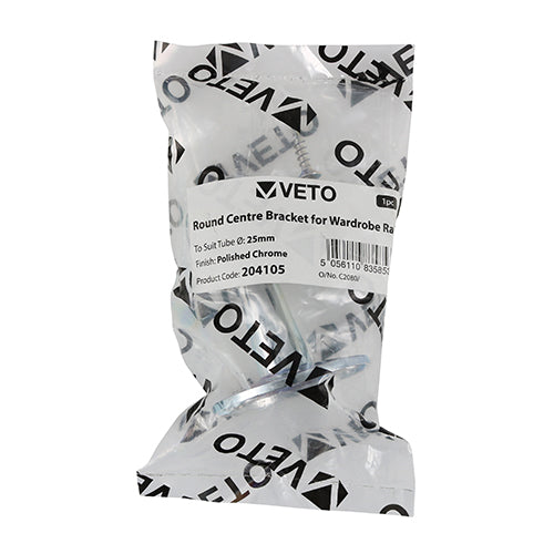 This is an image showing TIMCO Centre Bracket - For Round Tube - Polished Chrome - 25mm - 1 Each Bag available from T.H Wiggans Ironmongery in Kendal, quick delivery at discounted prices.