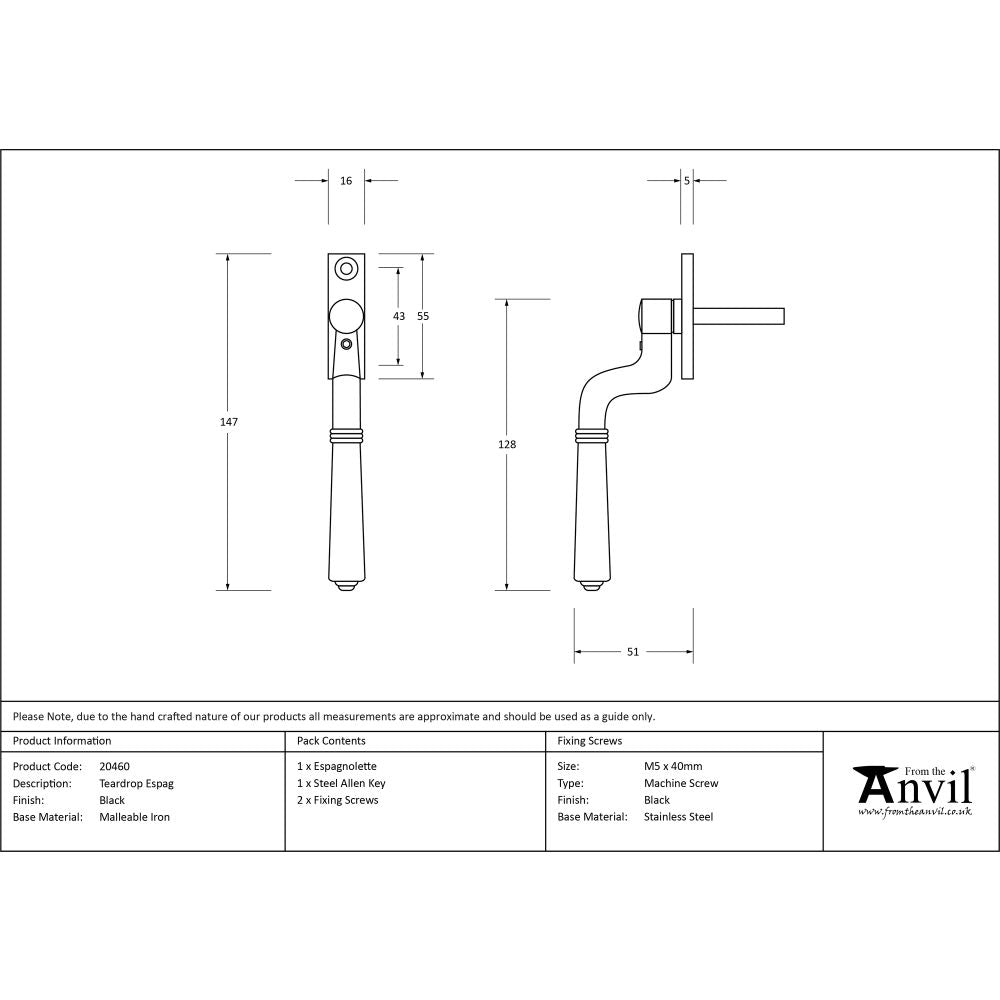 This is an image showing From The Anvil - Black Teardrop Espag available from T.H Wiggans Architectural Ironmongery in Kendal, quick delivery and discounted prices