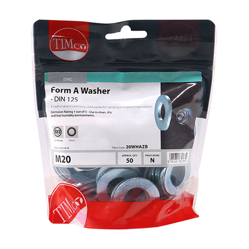 This is an image showing TIMCO Form A Washers - Zinc - M20 - 50 Pieces TIMbag available from T.H Wiggans Ironmongery in Kendal, quick delivery at discounted prices.