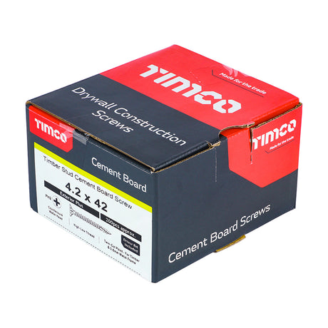 This is an image showing TIMCO Drywall Construction Timber Stud Cement Board Screws - PH - Countersunk Wafer - Twin-Cut - Exterior - Silver Organic - 4.2 x 42 - 200 Pieces Box available from T.H Wiggans Ironmongery in Kendal, quick delivery at discounted prices.