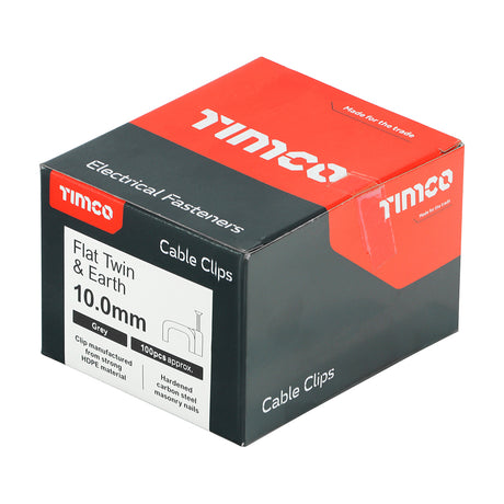 This is an image showing TIMCO Flat Twin & Earth Cable Clips - Grey - To fit 10.0mm - 100 Pieces Box available from T.H Wiggans Ironmongery in Kendal, quick delivery at discounted prices.