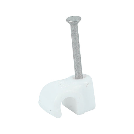 This is an image showing TIMCO Round Cable Clips - White - To fit 4.5mm - 100 Pieces Box available from T.H Wiggans Ironmongery in Kendal, quick delivery at discounted prices.