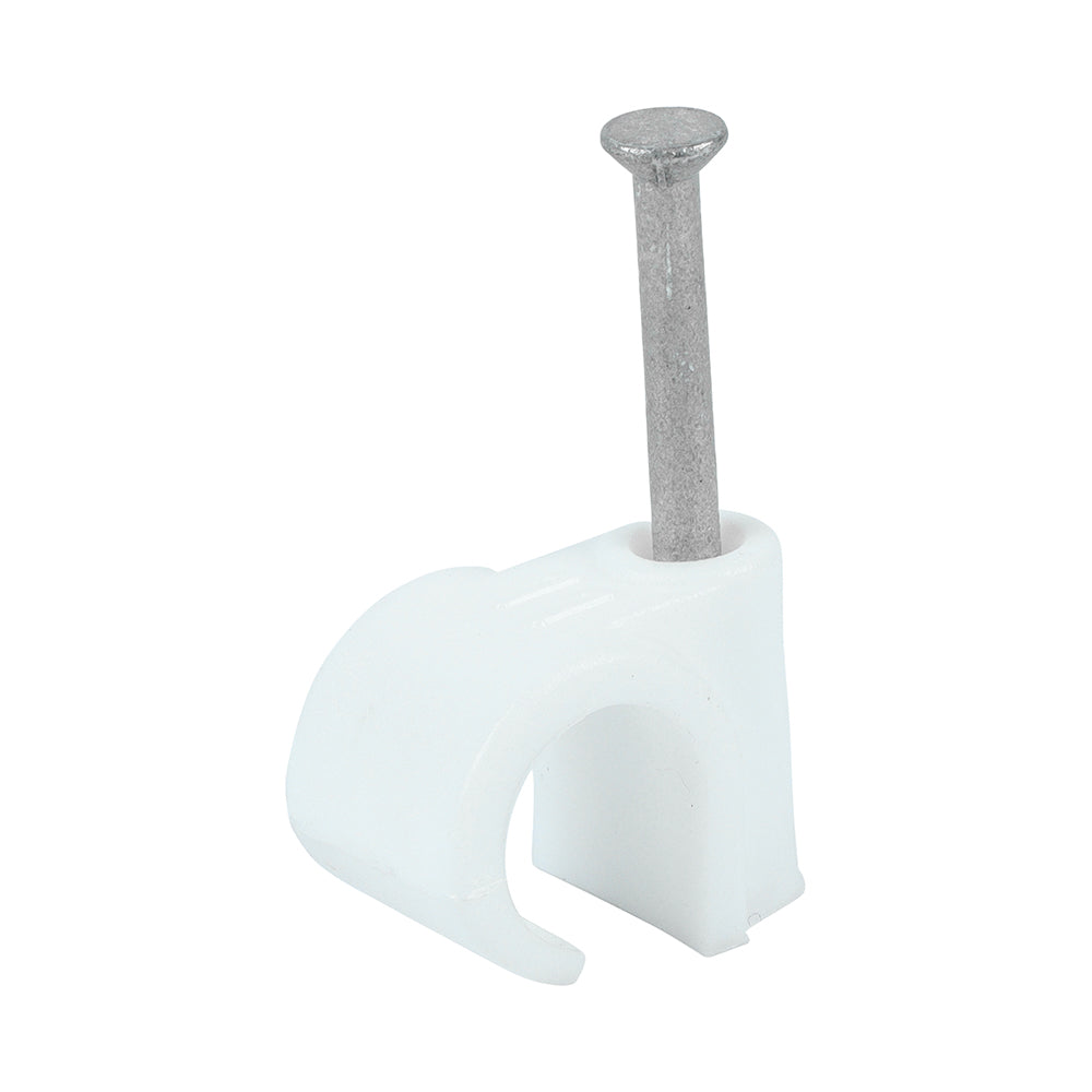 This is an image showing TIMCO Round Cable Clips - White - To fit 11.0mm - 100 Pieces Box available from T.H Wiggans Ironmongery in Kendal, quick delivery at discounted prices.