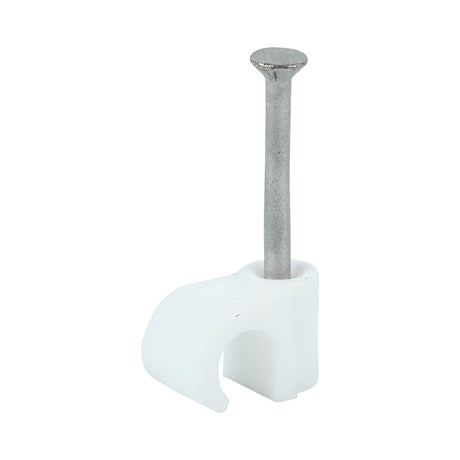 This is an image showing TIMCO Round Cable Clips - White - To fit 6.0mm - 100 Pieces Box available from T.H Wiggans Ironmongery in Kendal, quick delivery at discounted prices.