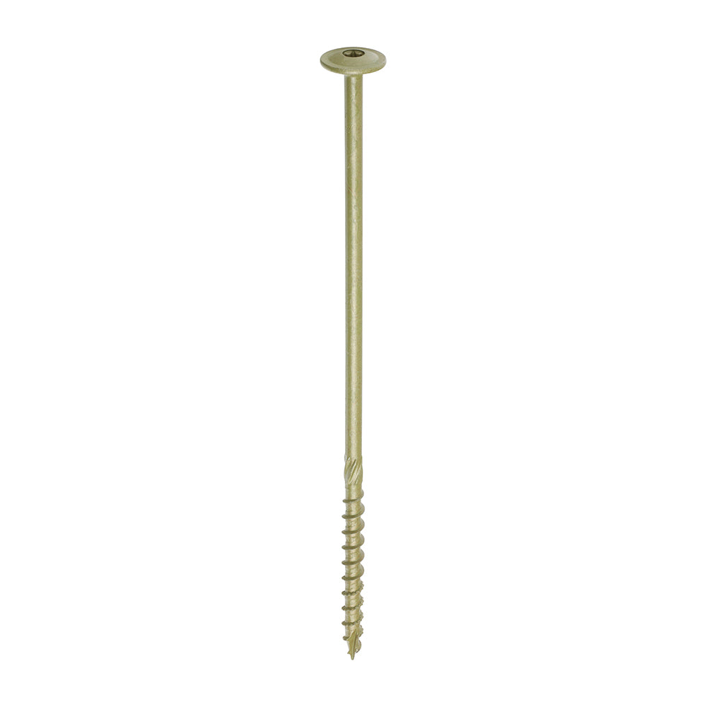 This is an image showing TIMCO Timber Frame Construction & Landscaping Screws - Wafer - Exterior - Green Organic - 8.0 x 225 - 50 Pieces Box available from T.H Wiggans Ironmongery in Kendal, quick delivery at discounted prices.