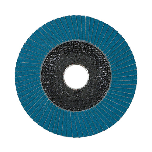 This is an image showing TIMCO Set of Flap Discs - Zirconium - Type 29 Conical - P120 Grit - 115 x 22.23 - 10 Pieces Box available from T.H Wiggans Ironmongery in Kendal, quick delivery at discounted prices.