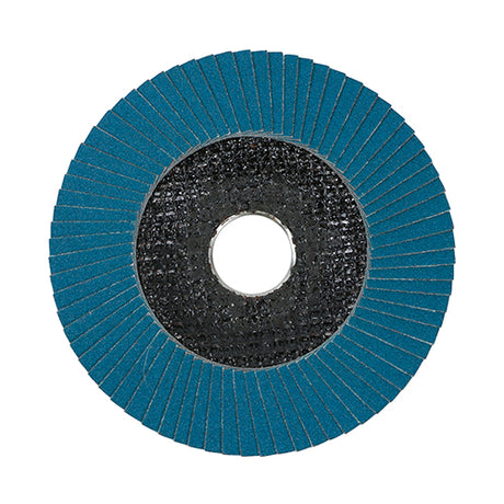 This is an image showing TIMCO Set of Flap Discs - Zirconium - Type 29 Conical - P120 Grit - 115 x 22.23 - 10 Pieces Box available from T.H Wiggans Ironmongery in Kendal, quick delivery at discounted prices.