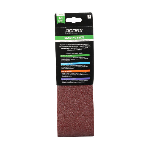 This is an image showing TIMCO Sanding Belts - 40 Grit - Red - 75 x 533mm - 5 Pieces Pack available from T.H Wiggans Ironmongery in Kendal, quick delivery at discounted prices.