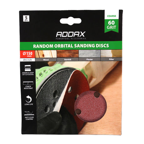 This is an image showing TIMCO Random Orbital Sanding Discs - 60 Grit - Red - 150mm - 5 Pieces Pack available from T.H Wiggans Ironmongery in Kendal, quick delivery at discounted prices.