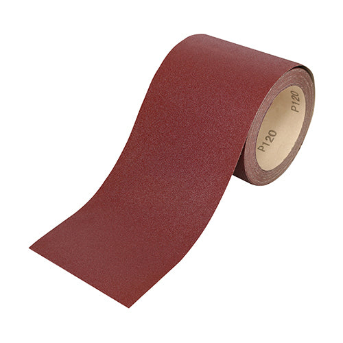 This is an image showing TIMCO Sandpaper Roll - 120 Grit - Red - 115mm x 10m - 1 Each Roll available from T.H Wiggans Ironmongery in Kendal, quick delivery at discounted prices.