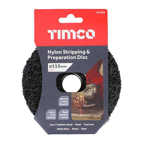 This is an image showing TIMCO Nylon Stripping & Preparation Disc - 115 x 22.23 - 1 Each Pack available from T.H Wiggans Ironmongery in Kendal, quick delivery at discounted prices.