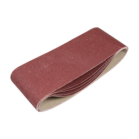 This is an image showing TIMCO Sanding Belts - 120 Grit - Red - 100 x 610mm - 5 Pieces Pack available from T.H Wiggans Ironmongery in Kendal, quick delivery at discounted prices.