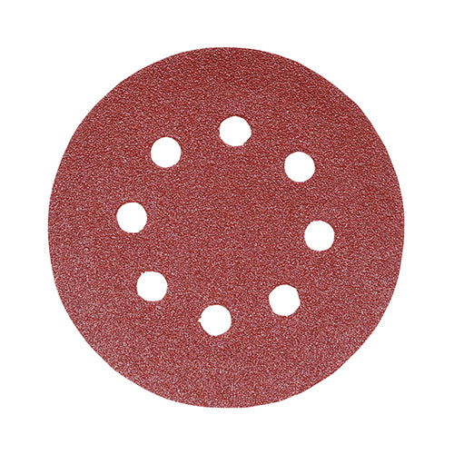 This is an image showing TIMCO Random Orbital Sanding Discs - 120 Grit - Red - 125mm - 5 Pieces Pack available from T.H Wiggans Ironmongery in Kendal, quick delivery at discounted prices.