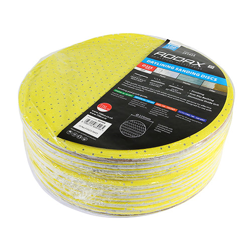This is an image showing TIMCO Drylining Sanding Discs - 100 Grit - Yellow - 225mm - 25 Pieces Pack available from T.H Wiggans Ironmongery in Kendal, quick delivery at discounted prices.