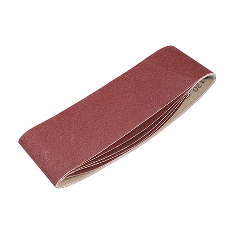 This is an image showing TIMCO Sanding Belts - 120 Grit - Red - 75 x 533mm - 5 Pieces Pack available from T.H Wiggans Ironmongery in Kendal, quick delivery at discounted prices.