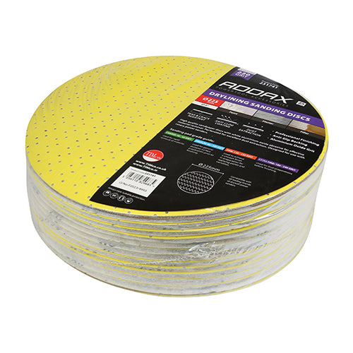 This is an image showing TIMCO Drylining Sanding Discs - 220 Grit - Yellow - 225mm - 25 Pieces Pack available from T.H Wiggans Ironmongery in Kendal, quick delivery at discounted prices.