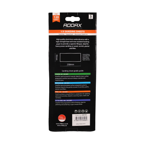This is an image showing TIMCO 1/3 Sanding Sheets - 120 Grit - Red - Unpunched - 93 x 230mm - 5 Pieces Pack available from T.H Wiggans Ironmongery in Kendal, quick delivery at discounted prices.