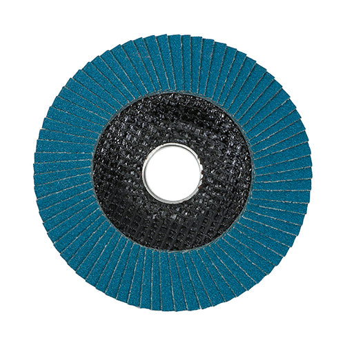 This is an image showing TIMCO Set of Flap Discs - Zirconium - Type 29 Conical - P80 Grit - 115 x 22.23 - 10 Pieces Box available from T.H Wiggans Ironmongery in Kendal, quick delivery at discounted prices.
