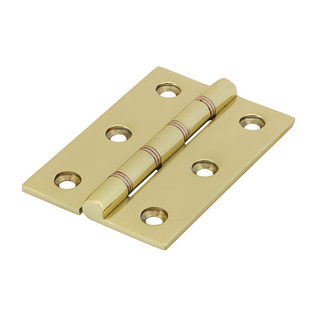 This is an image showing TIMCO Double Phosphor Bronze Washered Butt Hinge - Solid Brass - Polished Brass - 76 x 50 - 2 Pieces Box available from T.H Wiggans Ironmongery in Kendal, quick delivery at discounted prices.