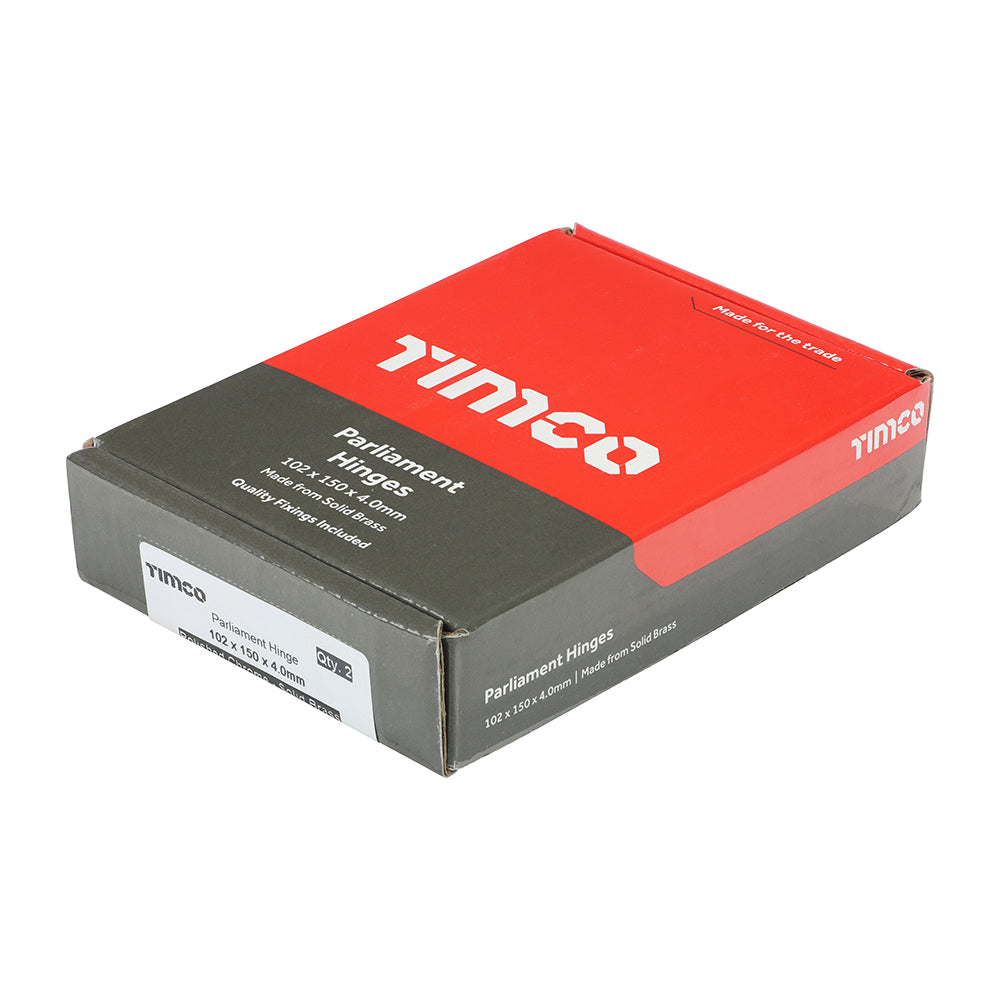 This is an image showing TIMCO Parliament Hinge (488) - Solid Brass - Polished Chrome - 102 x 150 - 2 Pieces Box available from T.H Wiggans Ironmongery in Kendal, quick delivery at discounted prices.