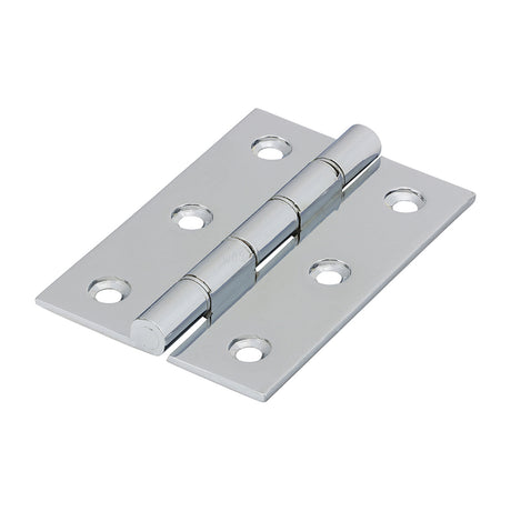 This is an image showing TIMCO Double Stainless Steel Washered Butt Hinge - Solid Brass - Polished Chrome - 76 x 50 - 2 Pieces Box available from T.H Wiggans Ironmongery in Kendal, quick delivery at discounted prices.