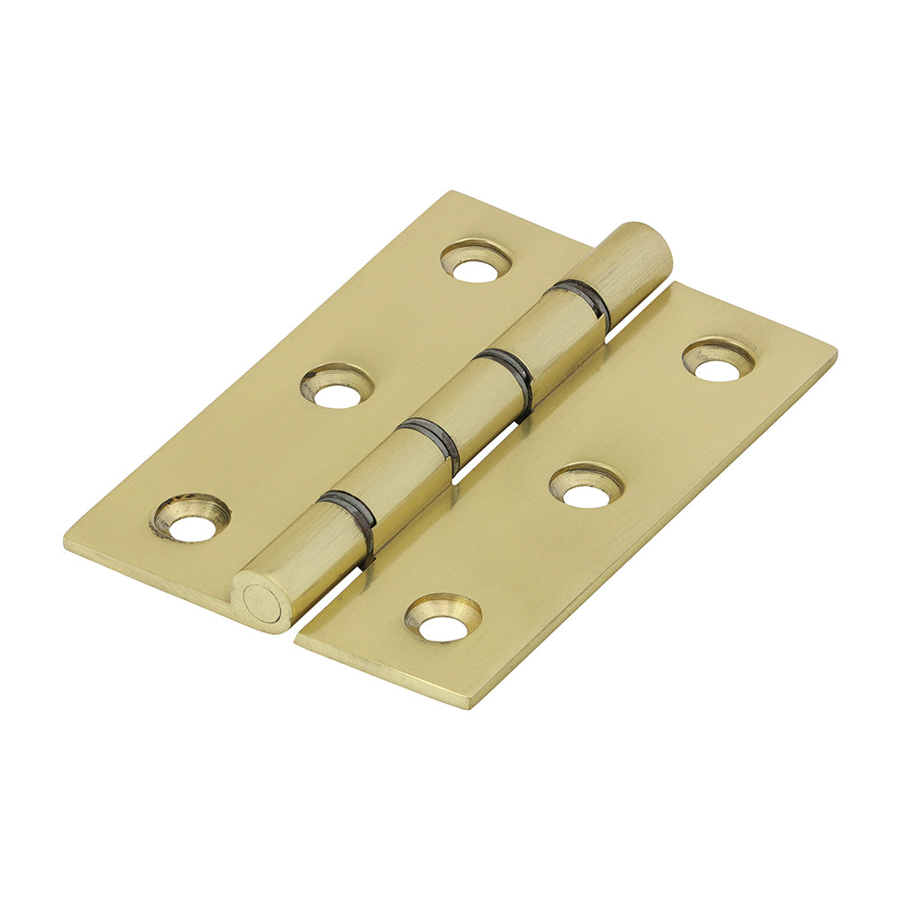 This is an image showing TIMCO Double Steel Washered Butt Hinge - Solid Brass - Polished Brass - 76 x 50 - 2 Pieces TIMpac available from T.H Wiggans Ironmongery in Kendal, quick delivery at discounted prices.