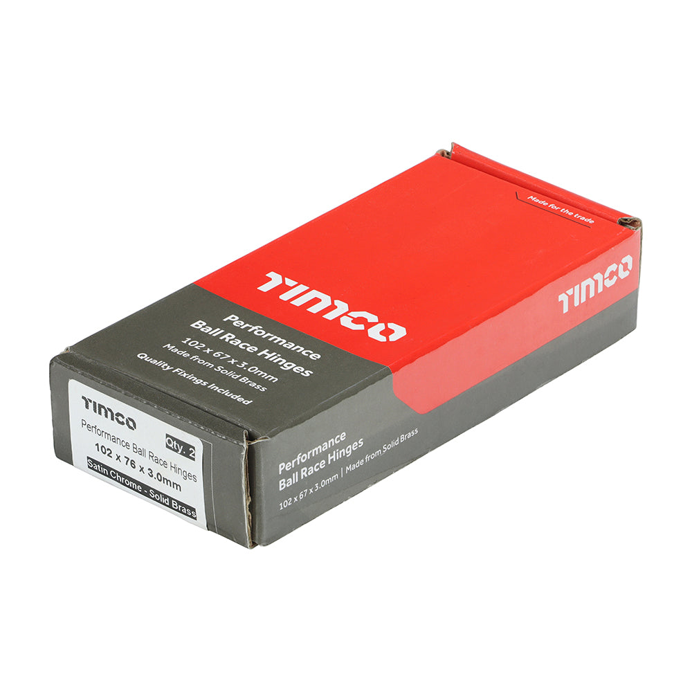 This is an image showing TIMCO Performance Ball Race Hinge - Solid Brass - Satin Chrome - 102 x 76 - 2 Pieces Box available from T.H Wiggans Ironmongery in Kendal, quick delivery at discounted prices.