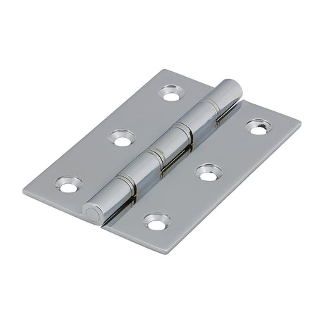 This is an image showing TIMCO Double Steel Washered Butt Hinge - Solid Brass - Polished Chrome - 76 x 50 - 2 Pieces TIMpac available from T.H Wiggans Ironmongery in Kendal, quick delivery at discounted prices.