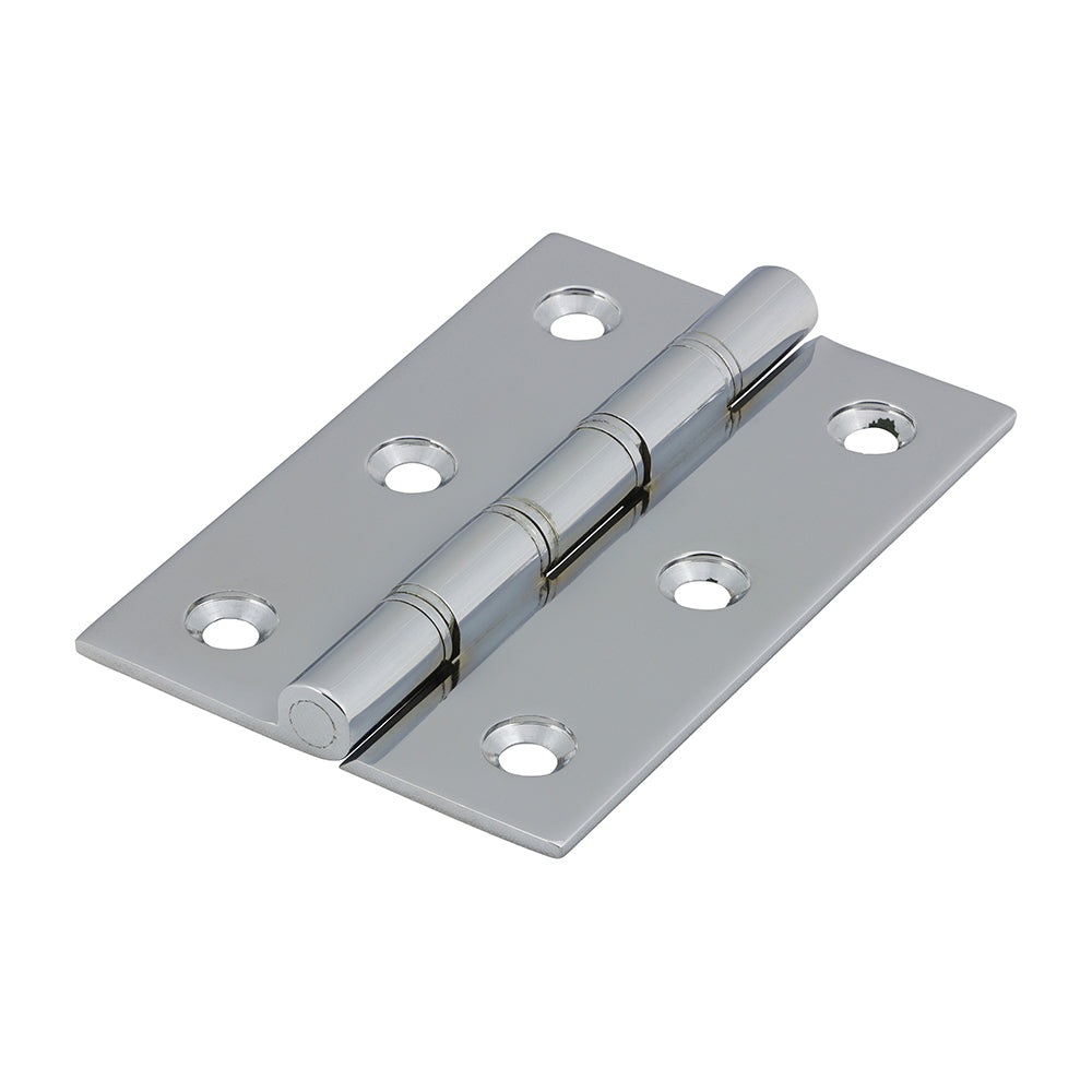 This is an image showing TIMCO Double Steel Washered Butt Hinge - Solid Brass - Polished Chrome - 76 x 50 - 2 Pieces Bag available from T.H Wiggans Ironmongery in Kendal, quick delivery at discounted prices.