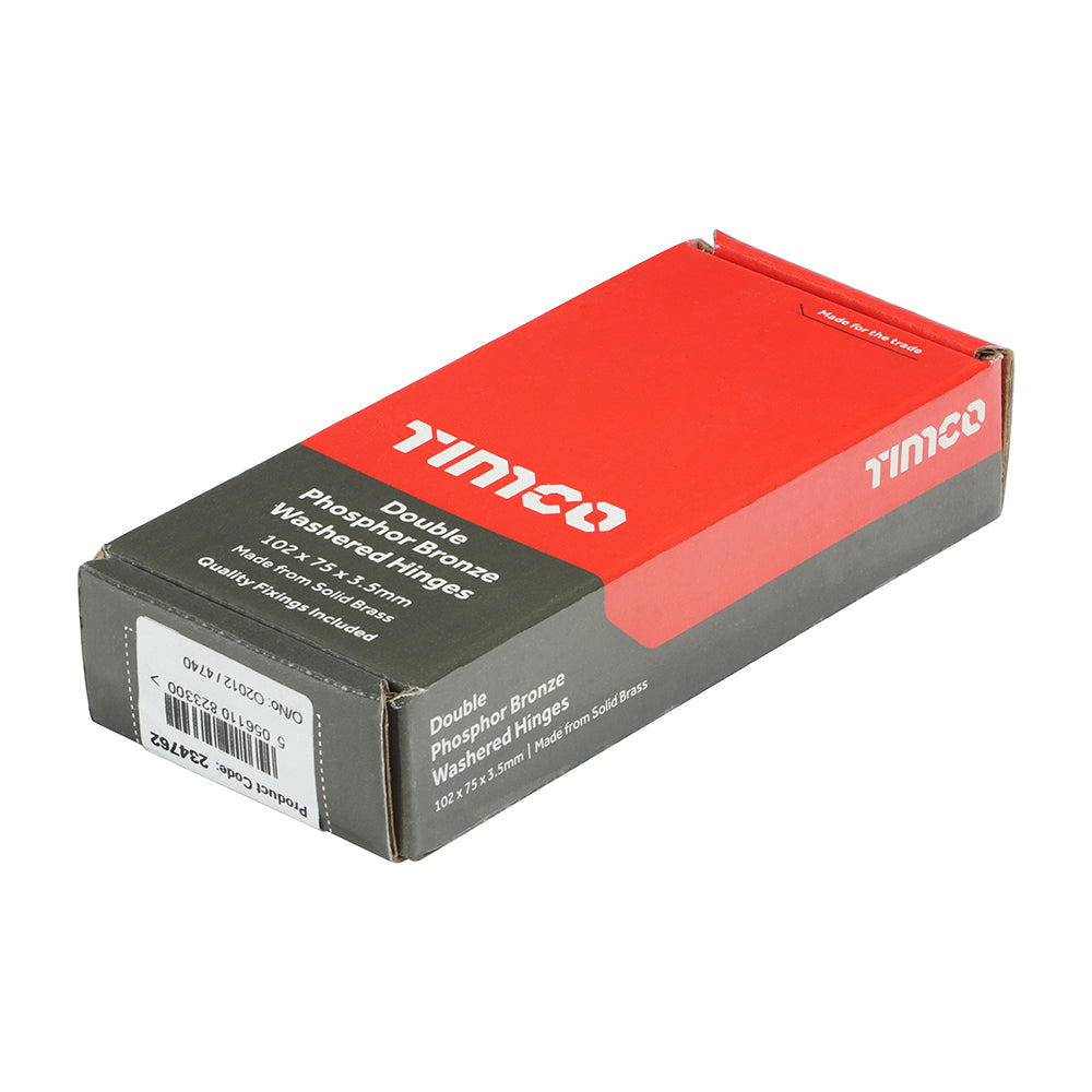 This is an image showing TIMCO Double Phosphor Bronze Washered Butt Hinge - Solid Brass - Bronze - 102 x 75 - 2 Pieces Box available from T.H Wiggans Ironmongery in Kendal, quick delivery at discounted prices.