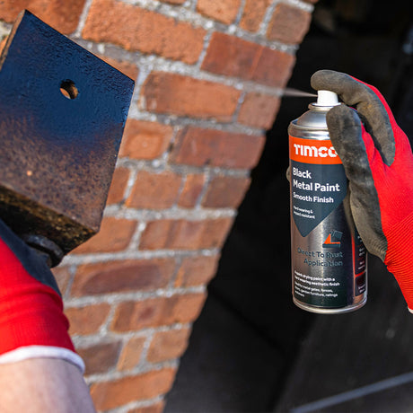 This is an image showing TIMCO Black Metal Paint - Smooth Finish - 380ml - 1 Each Can available from T.H Wiggans Ironmongery in Kendal, quick delivery at discounted prices.