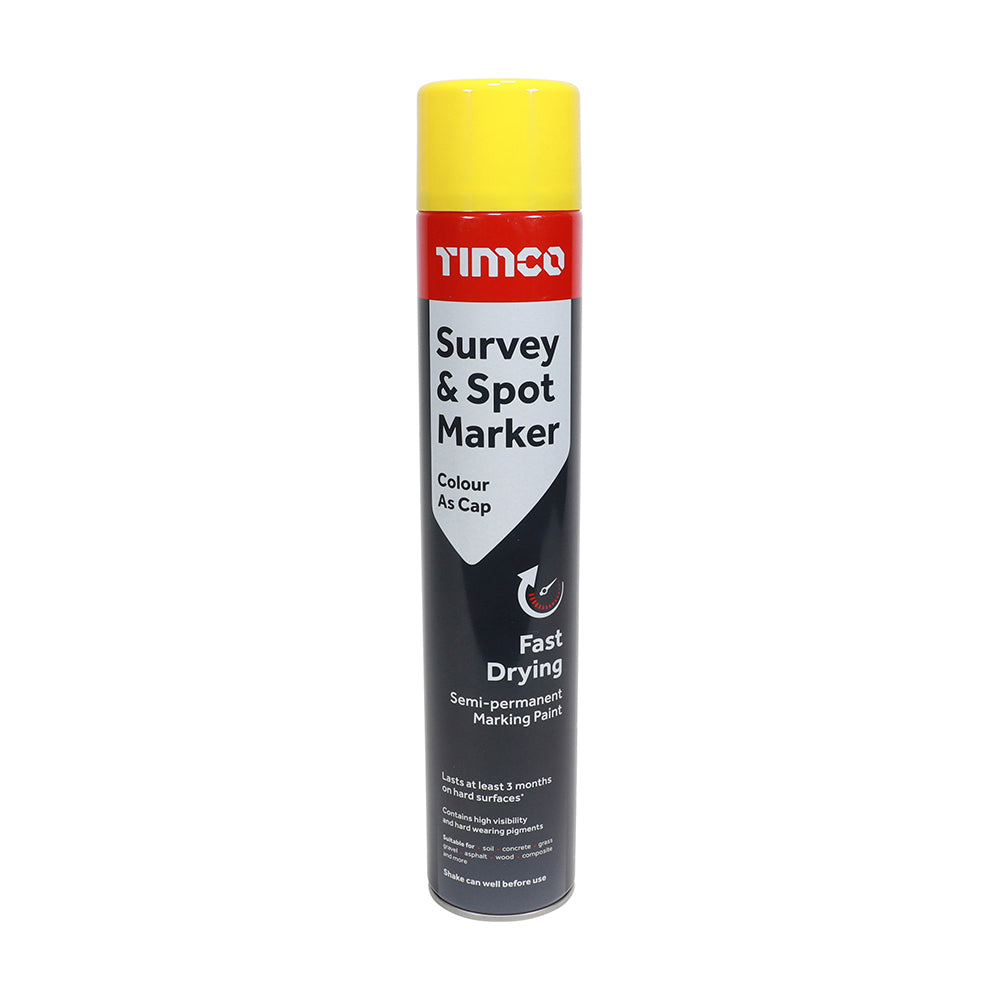 This is an image showing TIMCO Survey & Spot Marker - Yellow - 750ml - 1 Each Can available from T.H Wiggans Ironmongery in Kendal, quick delivery at discounted prices.