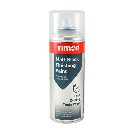 This is an image showing TIMCO Matt Black Finishing Paint - 380ml - 1 Each Can available from T.H Wiggans Ironmongery in Kendal, quick delivery at discounted prices.